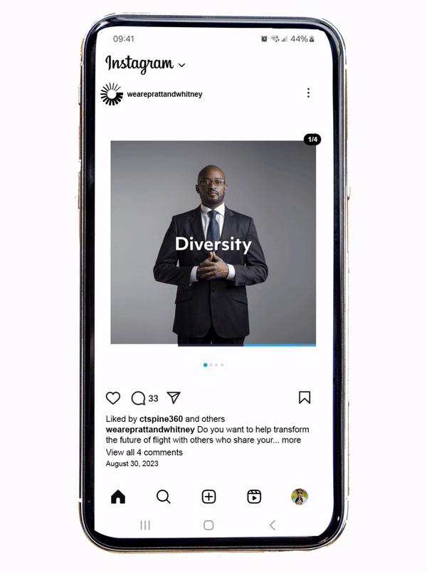 IG post carousel créé pour parler de la diversité chez Pratt & Whitney